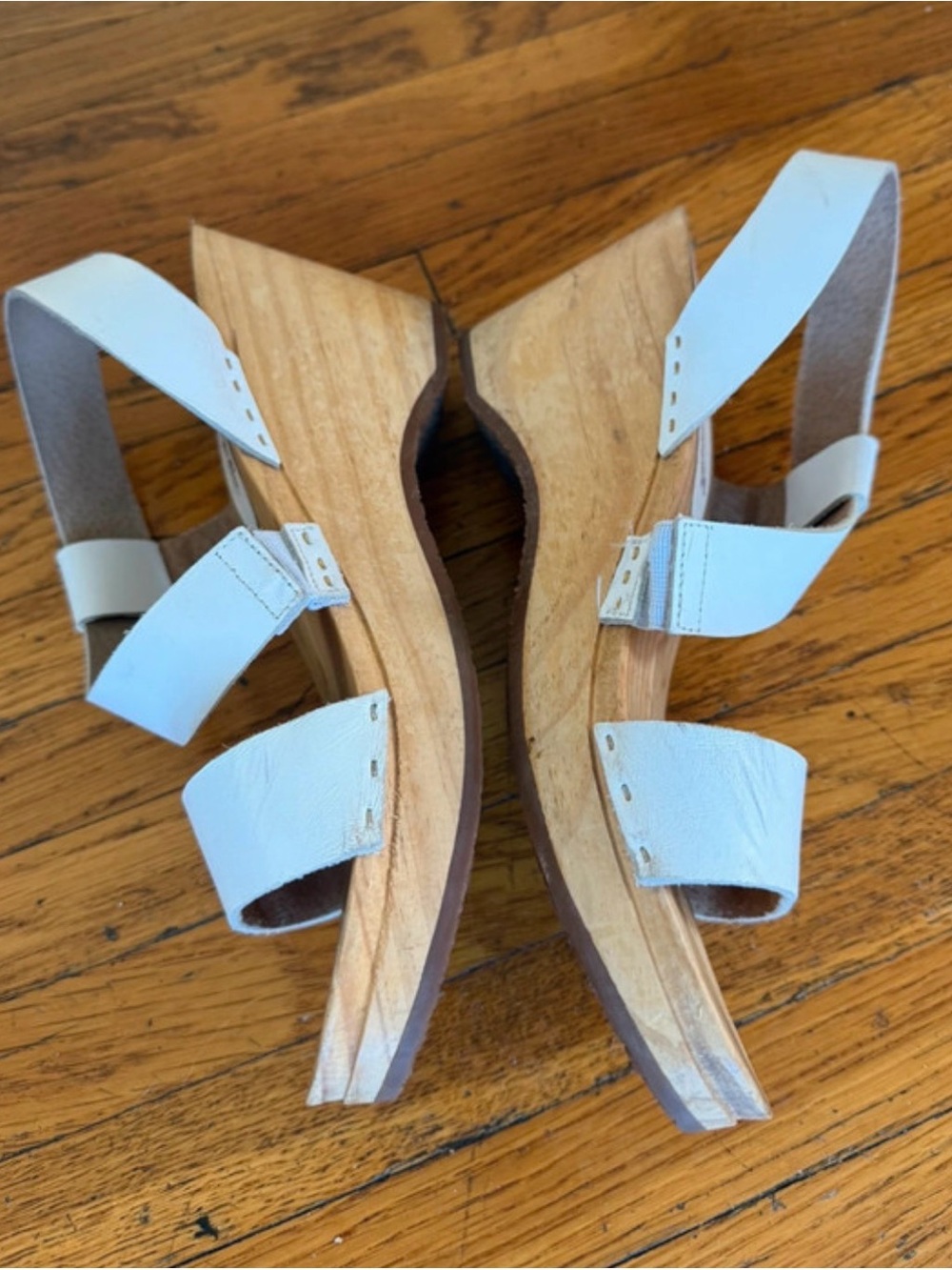 Free People White Leather Two-Strap Slingback Sandals